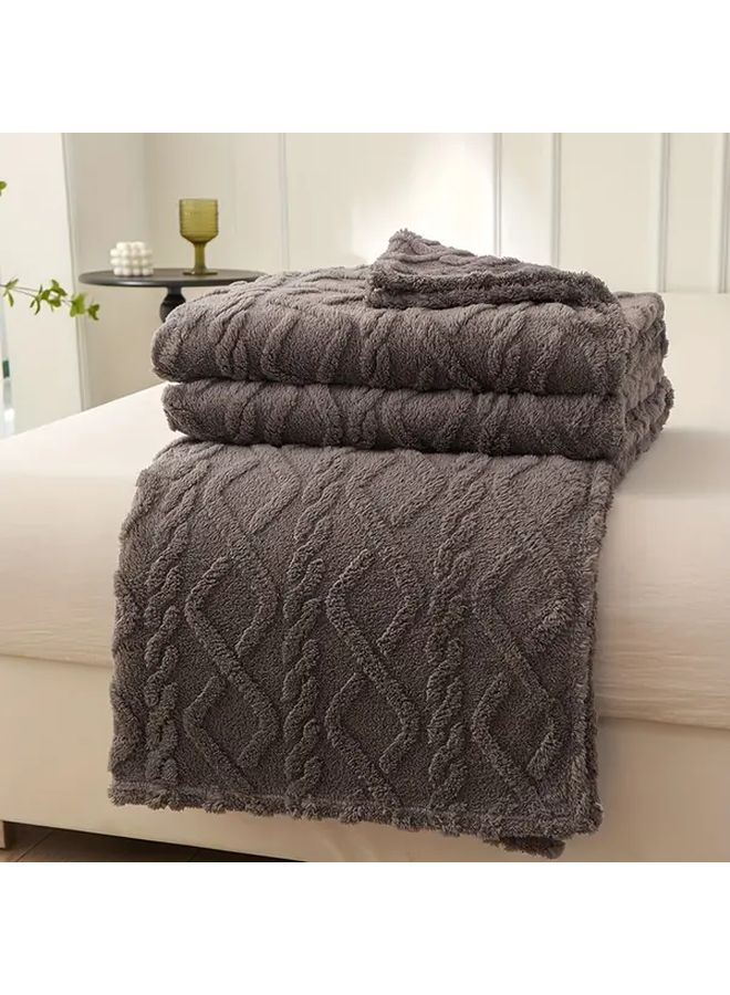 Off White Soft Taffeta Fuzzy Rhombus Jacquard Blanket 70 87x78 74 Inch All Season Throw - Image 5